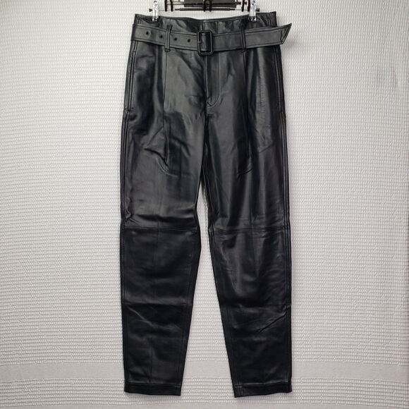 Polo Ralph Lauren Lambskin Leather Pants Womens 2 Black High Waisted Ankle Chic - Picture 2 of 16